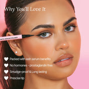 Model applying Lash Therapy Australia Growth Serum Eyeliner with precision tip