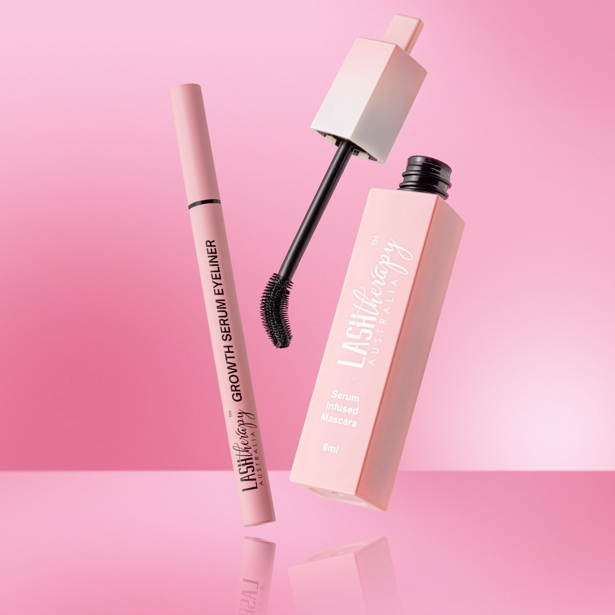 Lash Therapy Australia Bold Eyes Bundle in black featuring Everylash serum infused mascara and growth serum eyeliner