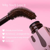 Close-up of Lash Therapy Australia Everylash growth serum mascara wand and tubing formula brush