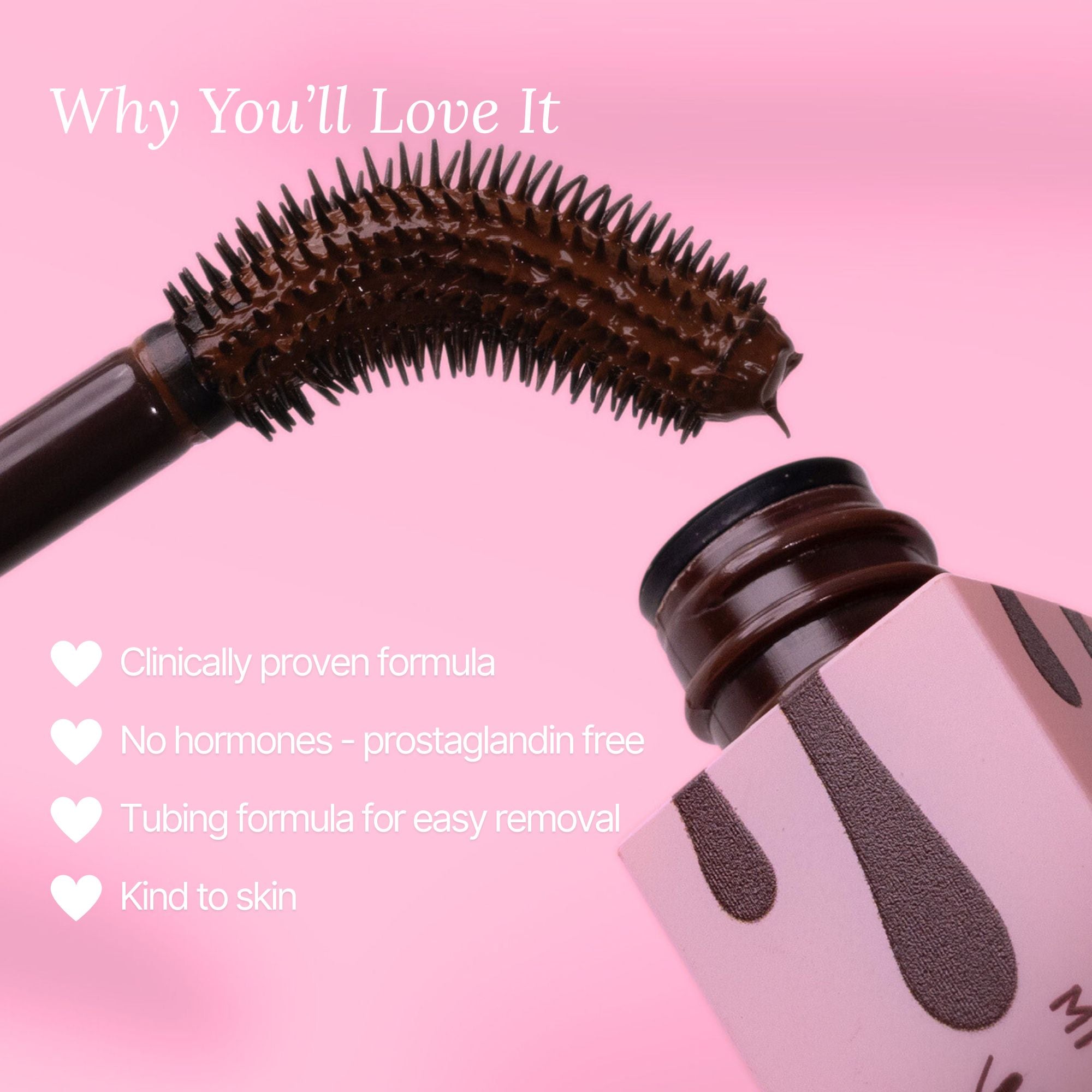 Close-up of Lash Therapy Australia Everylash growth serum mascara wand and tubing formula brush