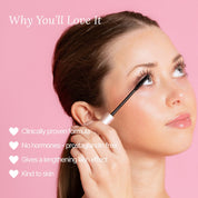 Model applying Lash Therapy Australia  growth serum mascara highlighting lengthening lash effect and clinically proven formula