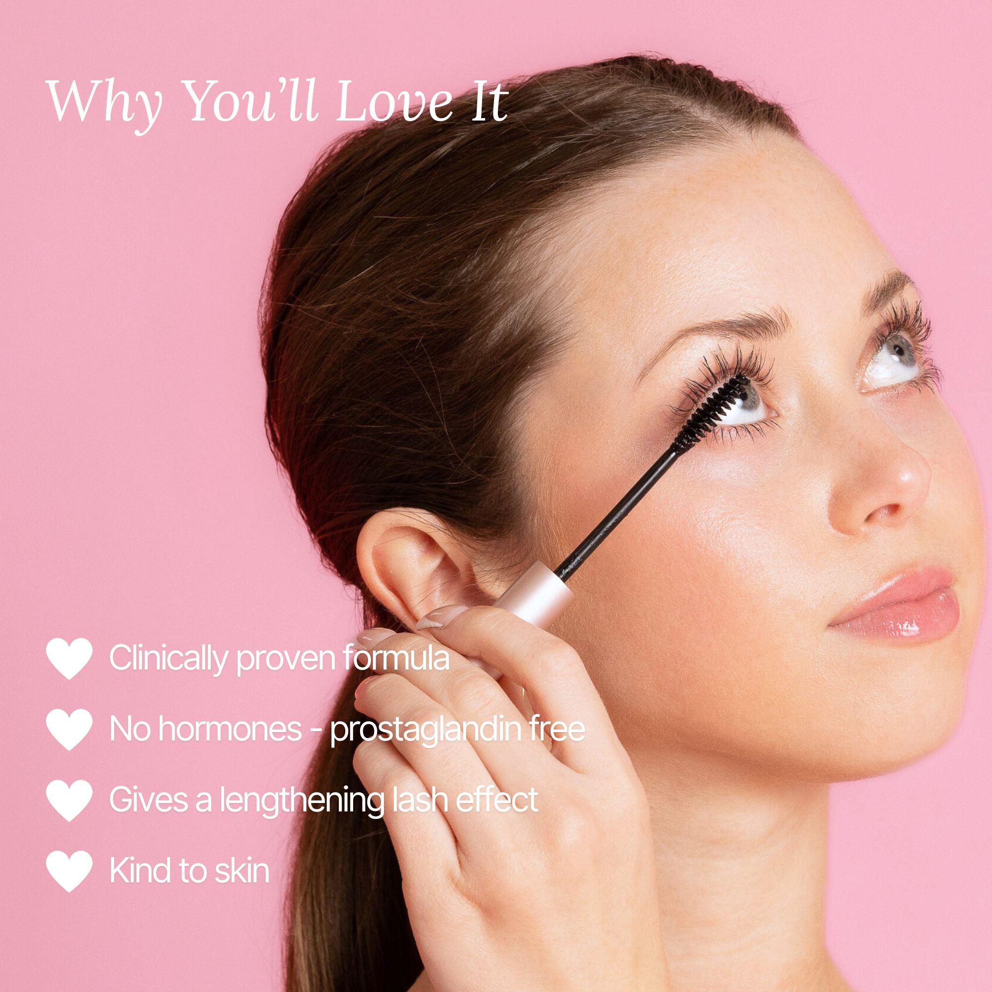 Model applying Lash Therapy Australia  growth serum mascara highlighting lengthening lash effect and clinically proven formula