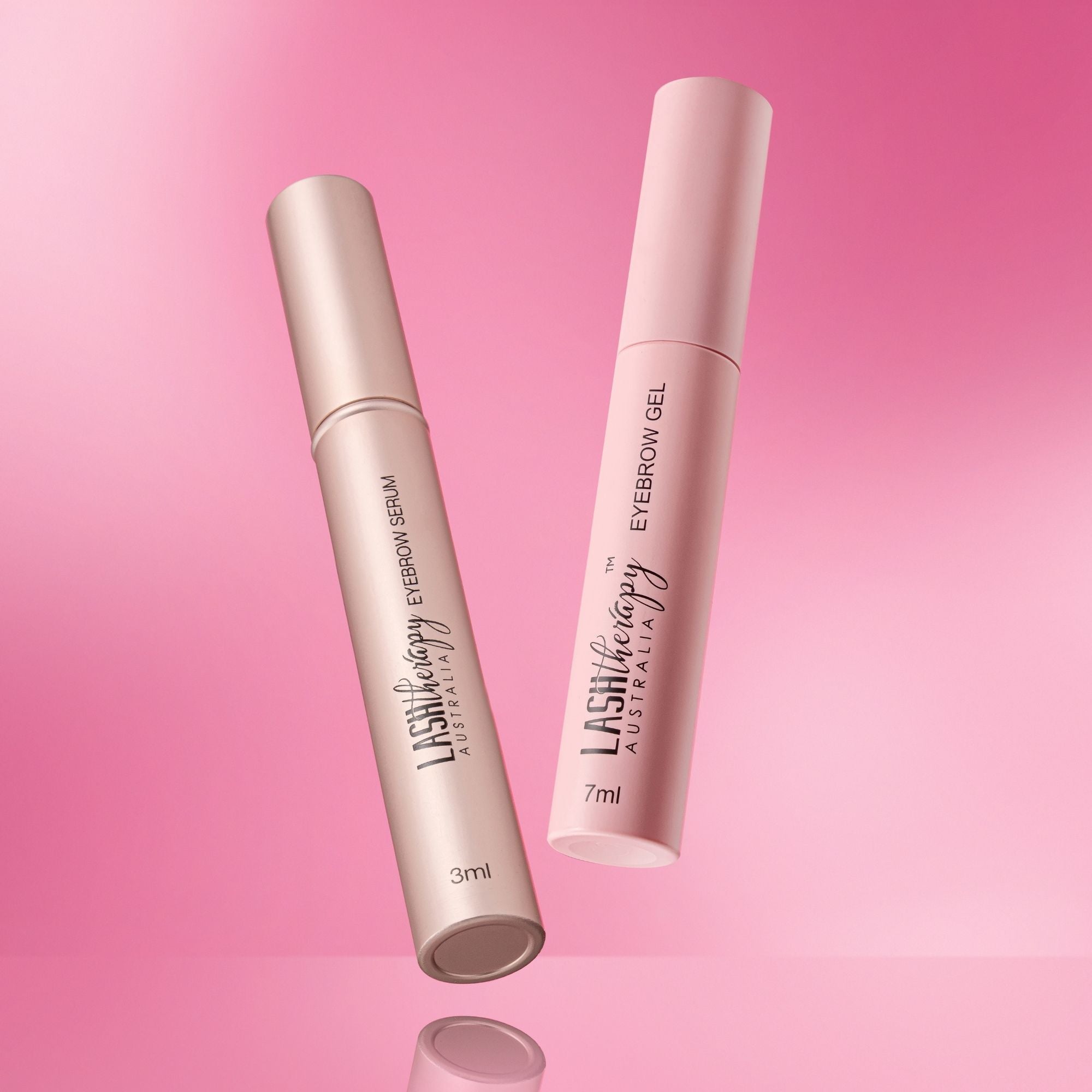 Lash Therapy Australia eyebrow serum and brow gel on pink background